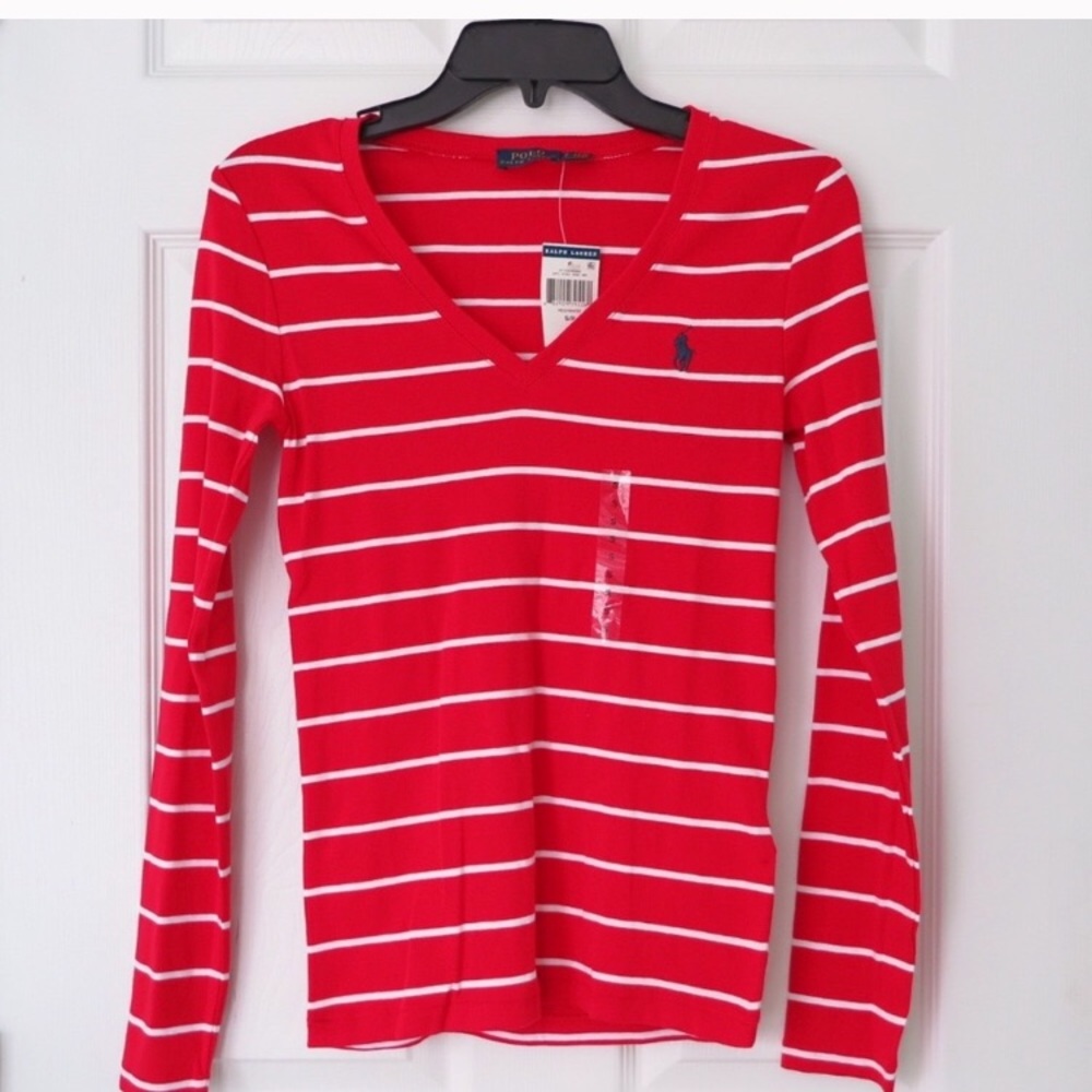 Polo Ralph Lauren Striped V Neck Long Sleeve Tee